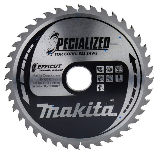 T.C.T hammastega saeketas Komposiit materjalile, 185X1.5X30mm 15° T40 EFFICUT – Makita