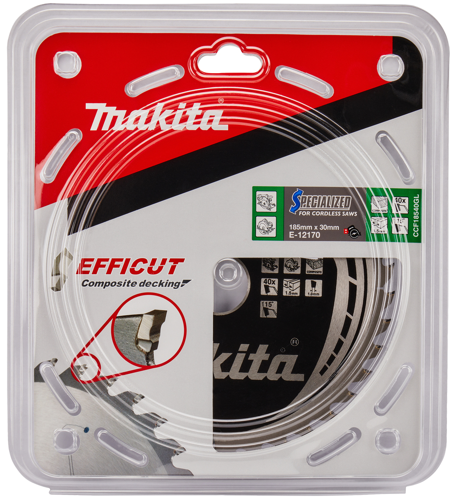 T.C.T hammastega saeketas Komposiit materjalile, 185X1.5X30mm 15° T40 EFFICUT – Makita