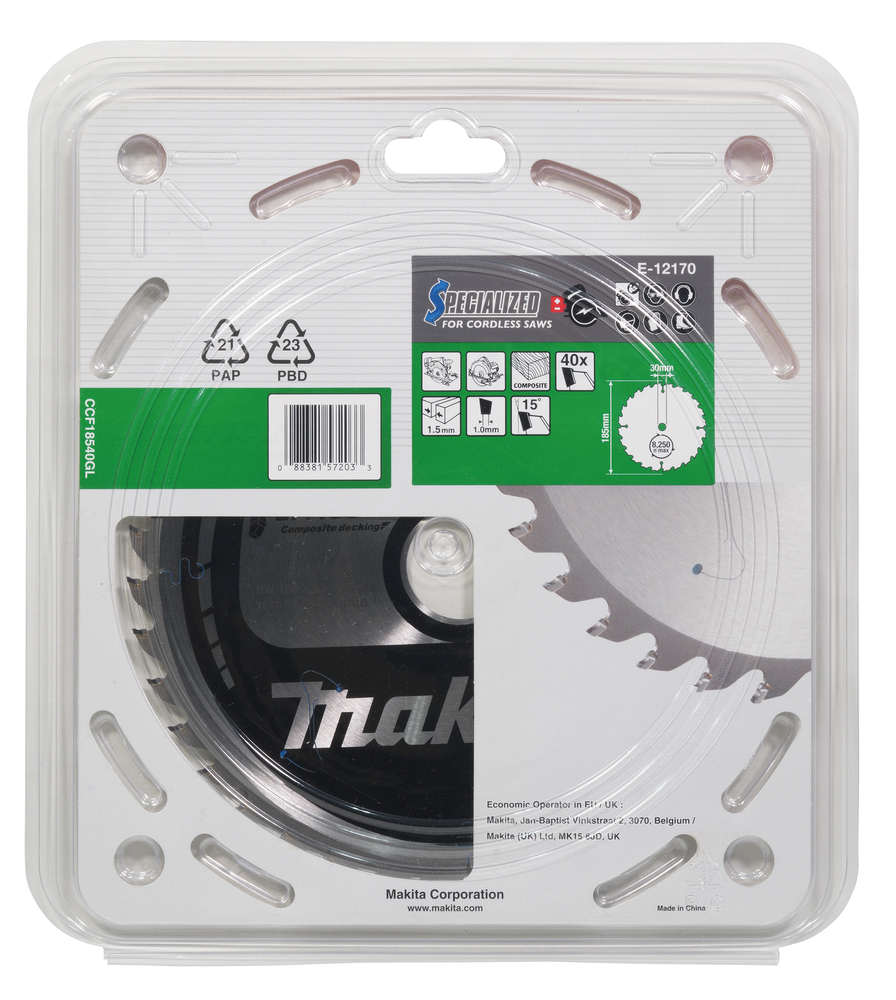 T.C.T hammastega saeketas Komposiit materjalile, 185X1.5X30mm 15° T40 EFFICUT – Makita