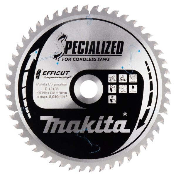 T.C.T hammastega saeketas Komposiit materjalile, 190X1.85X30mm 15° T50 EFFICUT – Makita