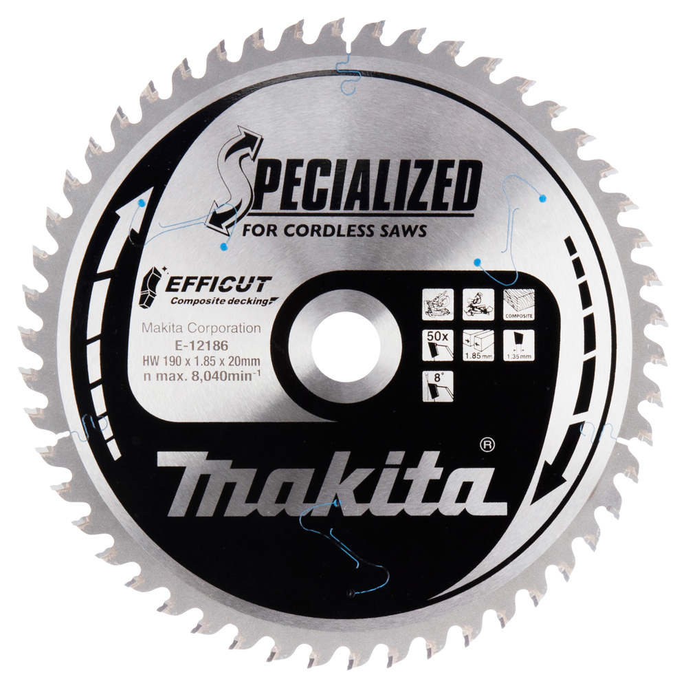 T.C.T hammastega saeketas Komposiit materjalile, 190X1.85X30mm 15° T50 EFFICUT – Makita