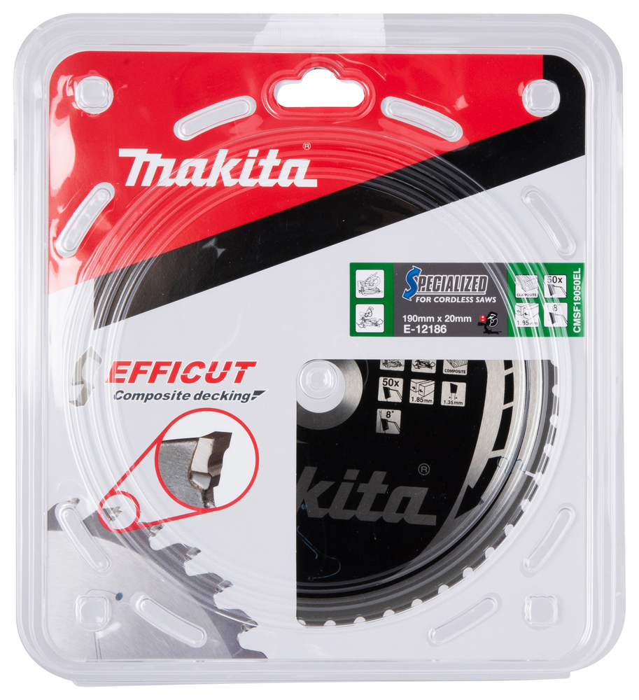T.C.T hammastega saeketas Komposiit materjalile, 190X1.85X30mm 15° T50 EFFICUT – Makita