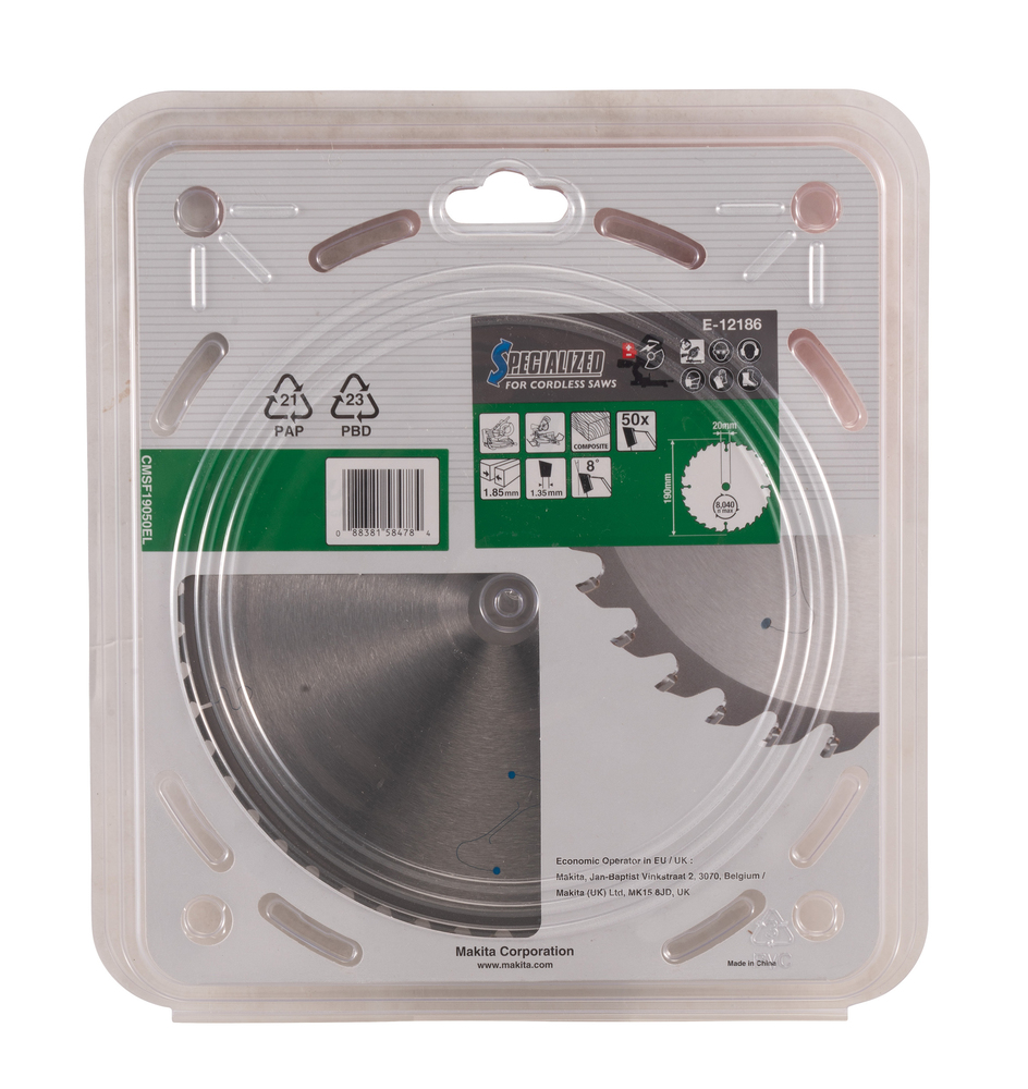 T.C.T hammastega saeketas Komposiit materjalile, 190X1.85X30mm 15° T50 EFFICUT – Makita
