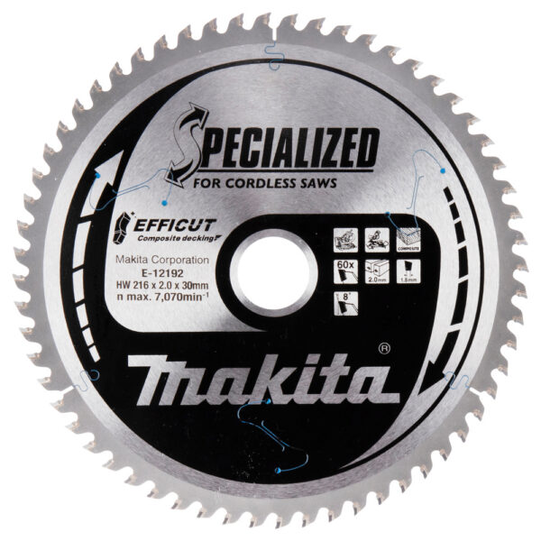 T.C.T hammastega saeketas Komposiit materjalile, 216X2.0X30mm 15° T60 EFFICUT – Makita