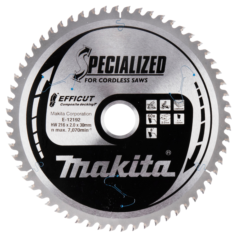 T.C.T hammastega saeketas Komposiit materjalile, 216X2.0X30mm 15° T60 EFFICUT – Makita