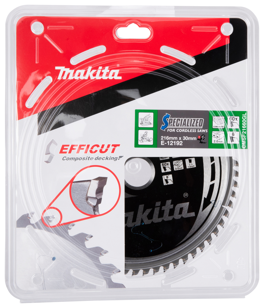 T.C.T hammastega saeketas Komposiit materjalile, 216X2.0X30mm 15° T60 EFFICUT – Makita