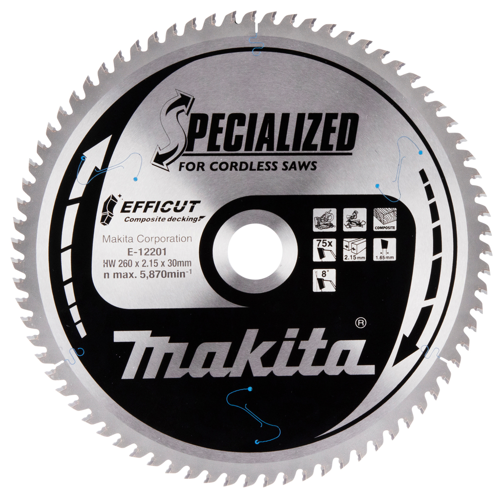 T.C.T hammastega saeketas Komposiit materjalile, 260X2.15X30mm 15° T75 EFFICUT – Makita