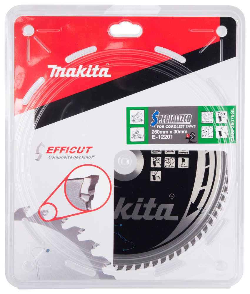 T.C.T hammastega saeketas Komposiit materjalile, 260X2.15X30mm 15° T75 EFFICUT – Makita