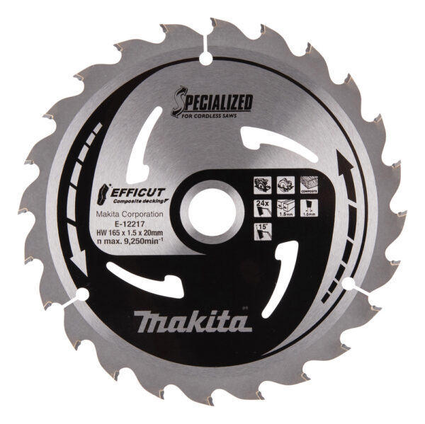 TCT saeketas Komposiit materjalile, 165X1.5X20mm 15° T24 EFFICUT – Makita