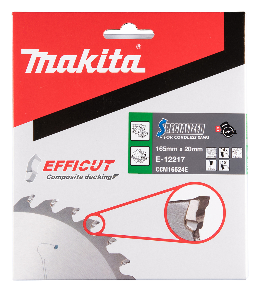 TCT saeketas Komposiit materjalile, 165X1.5X20mm 15° T24 EFFICUT – Makita