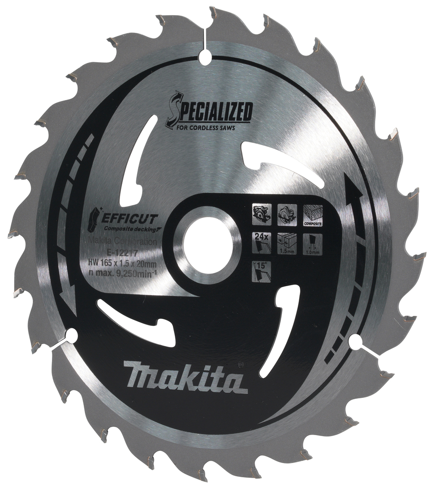 TCT saeketas Komposiit materjalile, 165X1.5X20mm 15° T24 EFFICUT – Makita