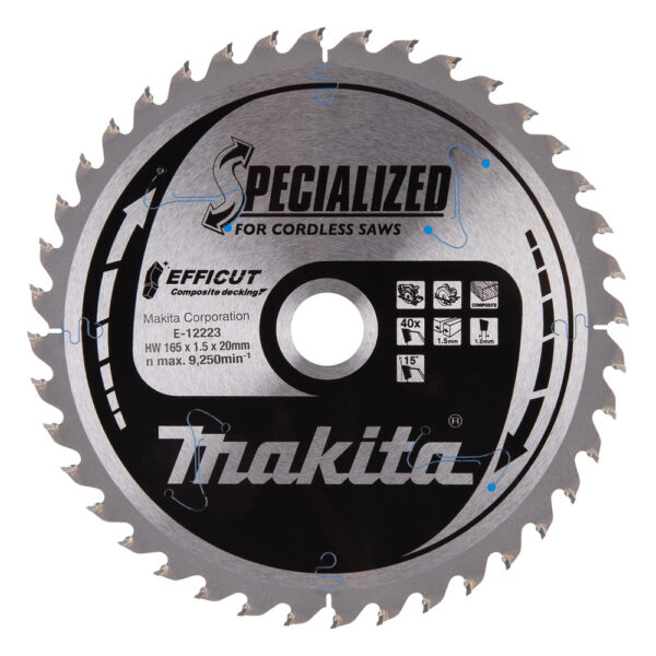 T.C.T hammastega saeketas Komposiit materjalile, 165X1.5X20mm 15° T40 EFFICUT – Makita