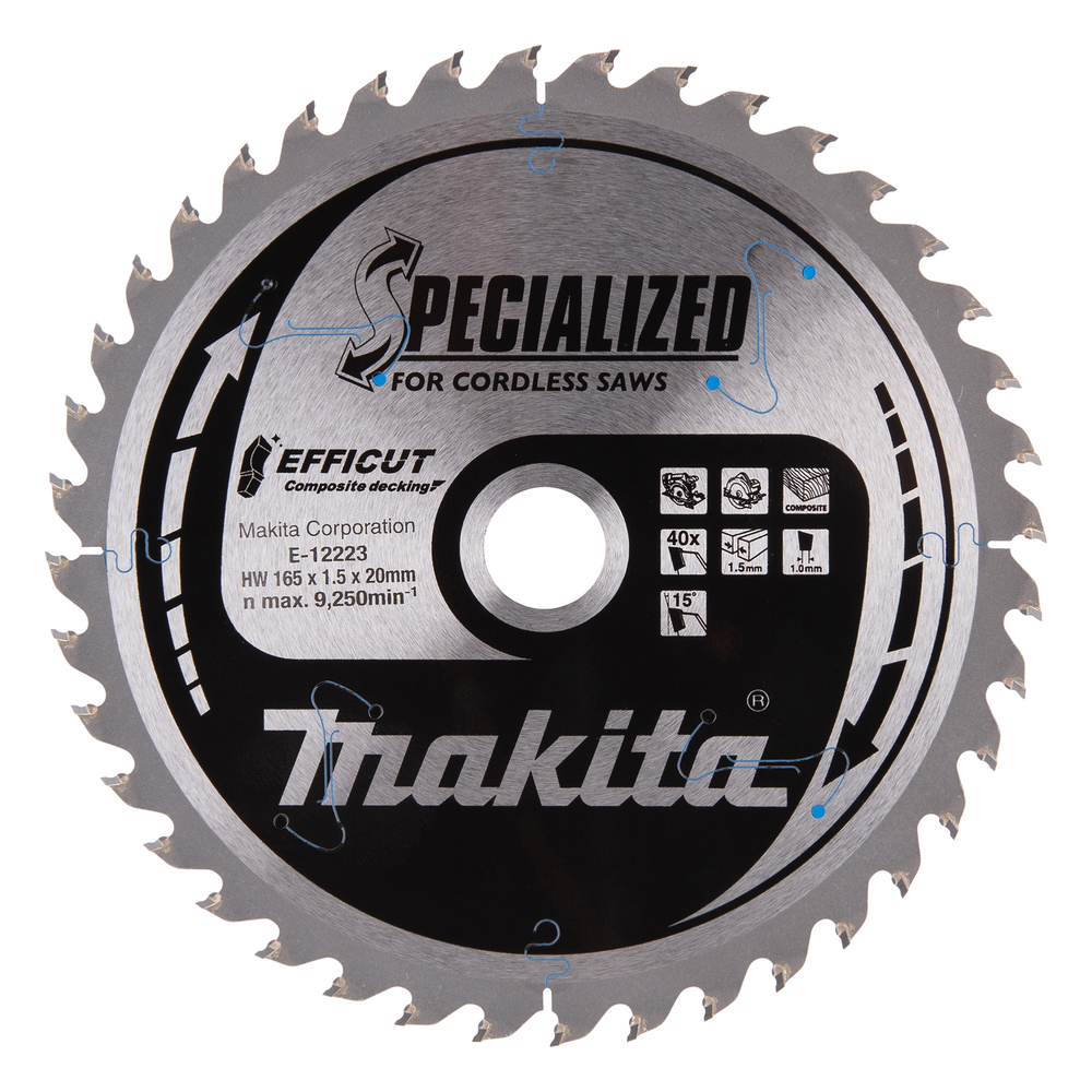 T.C.T hammastega saeketas Komposiit materjalile, 165X1.5X20mm 15° T40 EFFICUT – Makita