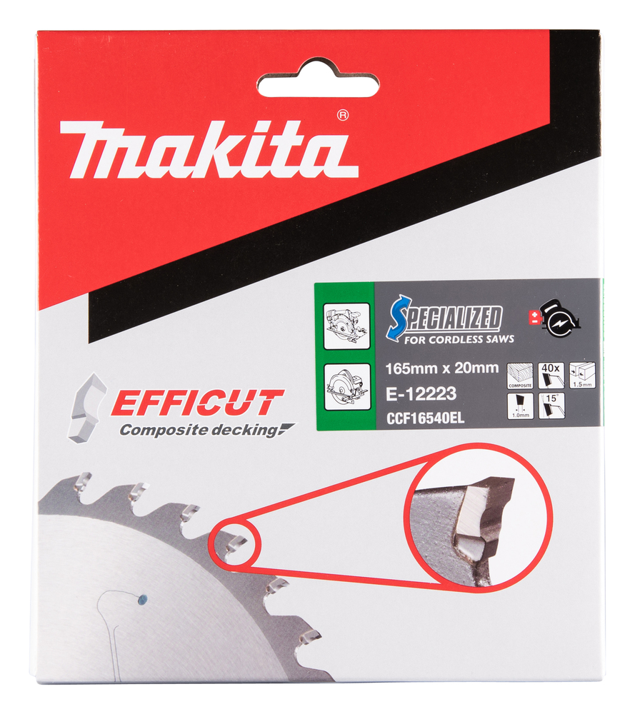 T.C.T hammastega saeketas Komposiit materjalile, 165X1.5X20mm 15° T40 EFFICUT – Makita