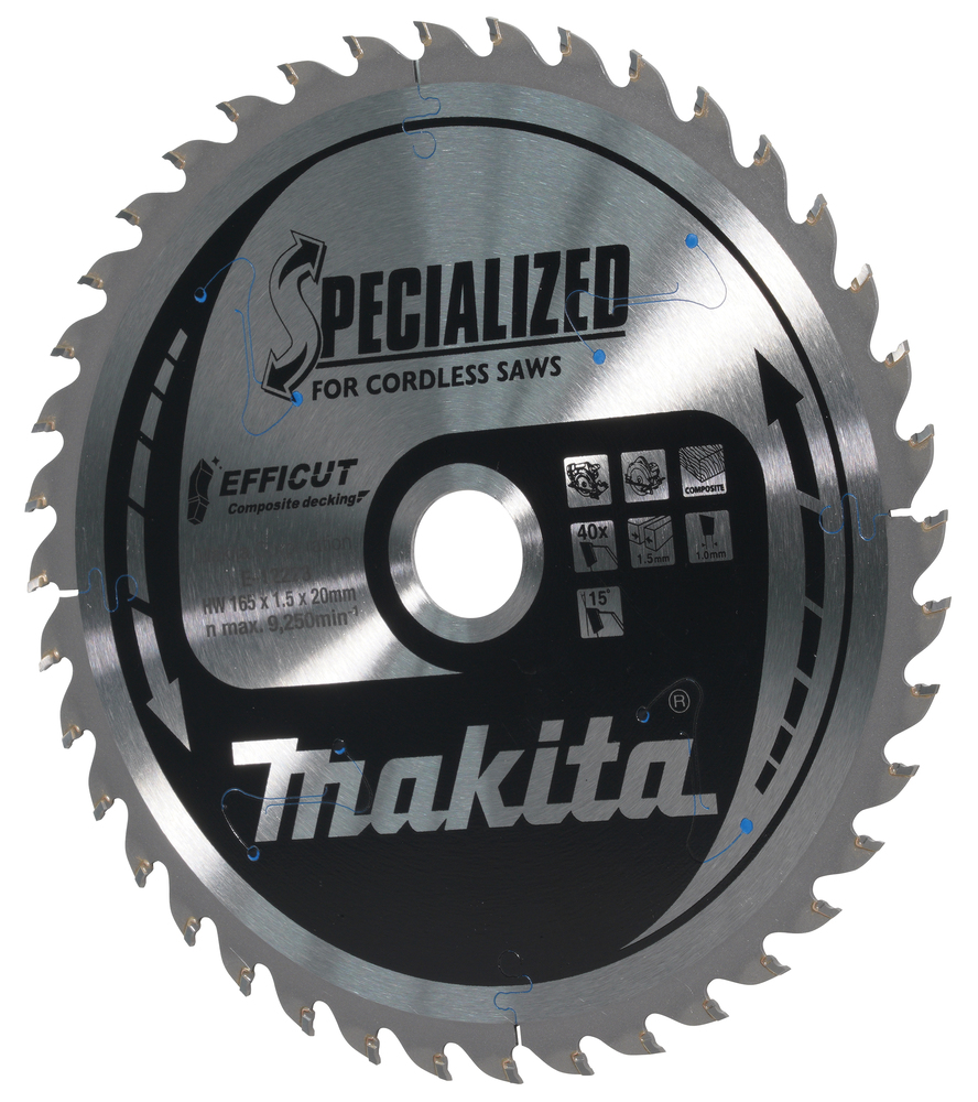 T.C.T hammastega saeketas Komposiit materjalile, 165X1.5X20mm 15° T40 EFFICUT – Makita