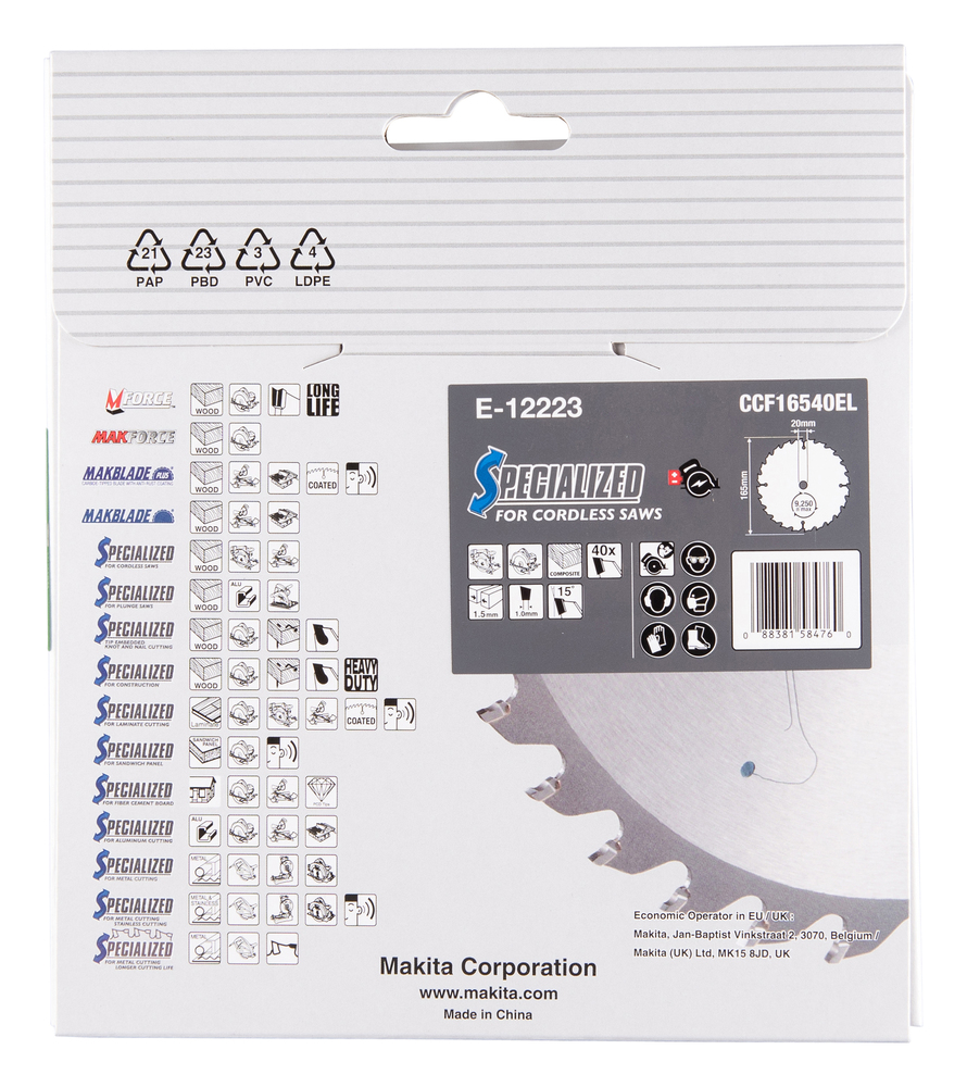T.C.T hammastega saeketas Komposiit materjalile, 165X1.5X20mm 15° T40 EFFICUT – Makita