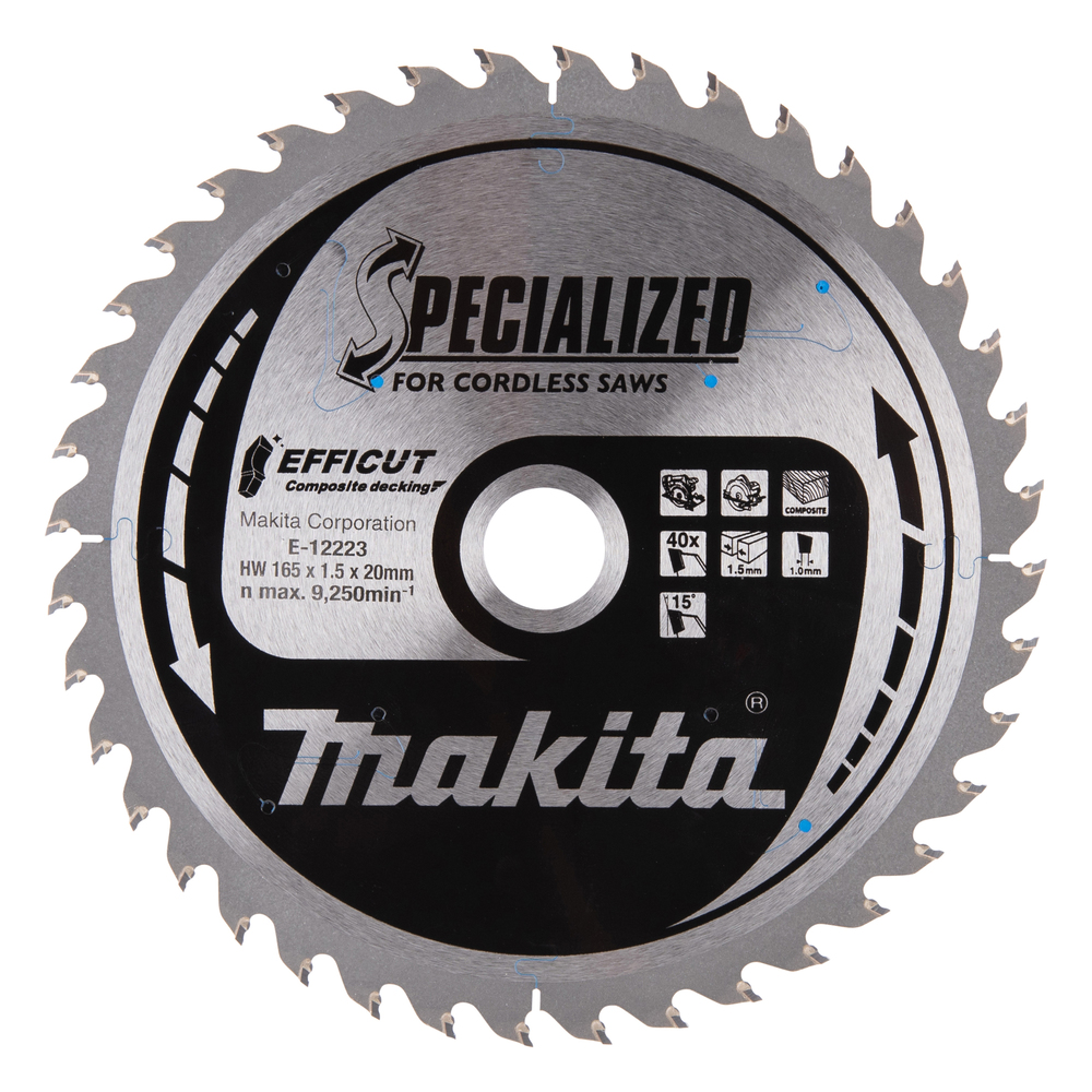 T.C.T hammastega saeketas Komposiit materjalile, 165X1.5X20mm 15° T40 EFFICUT – Makita