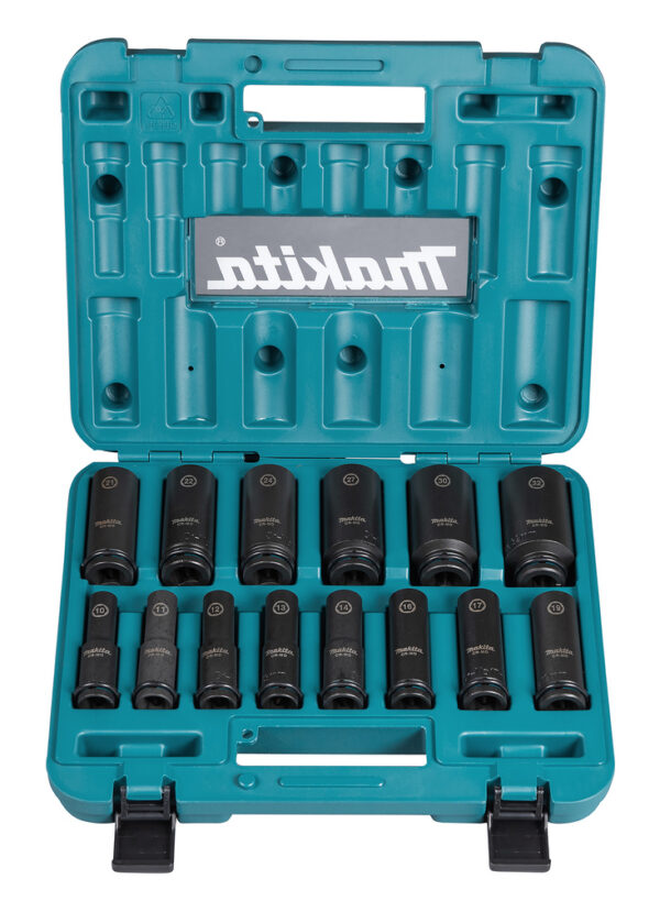 Löökpadrunite kmpl. 14-osaline 1/2'' x 81,5mm (10, 11, 12, 13, 14, 16, 17, 19, 21, 22, 24, 27, 30, 32mm) – Makita