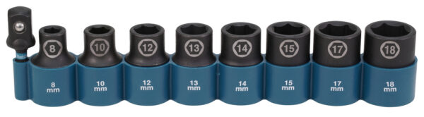 LÖÖKPADRUNITE KMPL. 9-OSALINE 1/2'' x 38mm (8, 10, 11, 12, 13, 14, 15, 16, 17, 18mm) +Padruni adapter 1/2"x50mm – Makita
