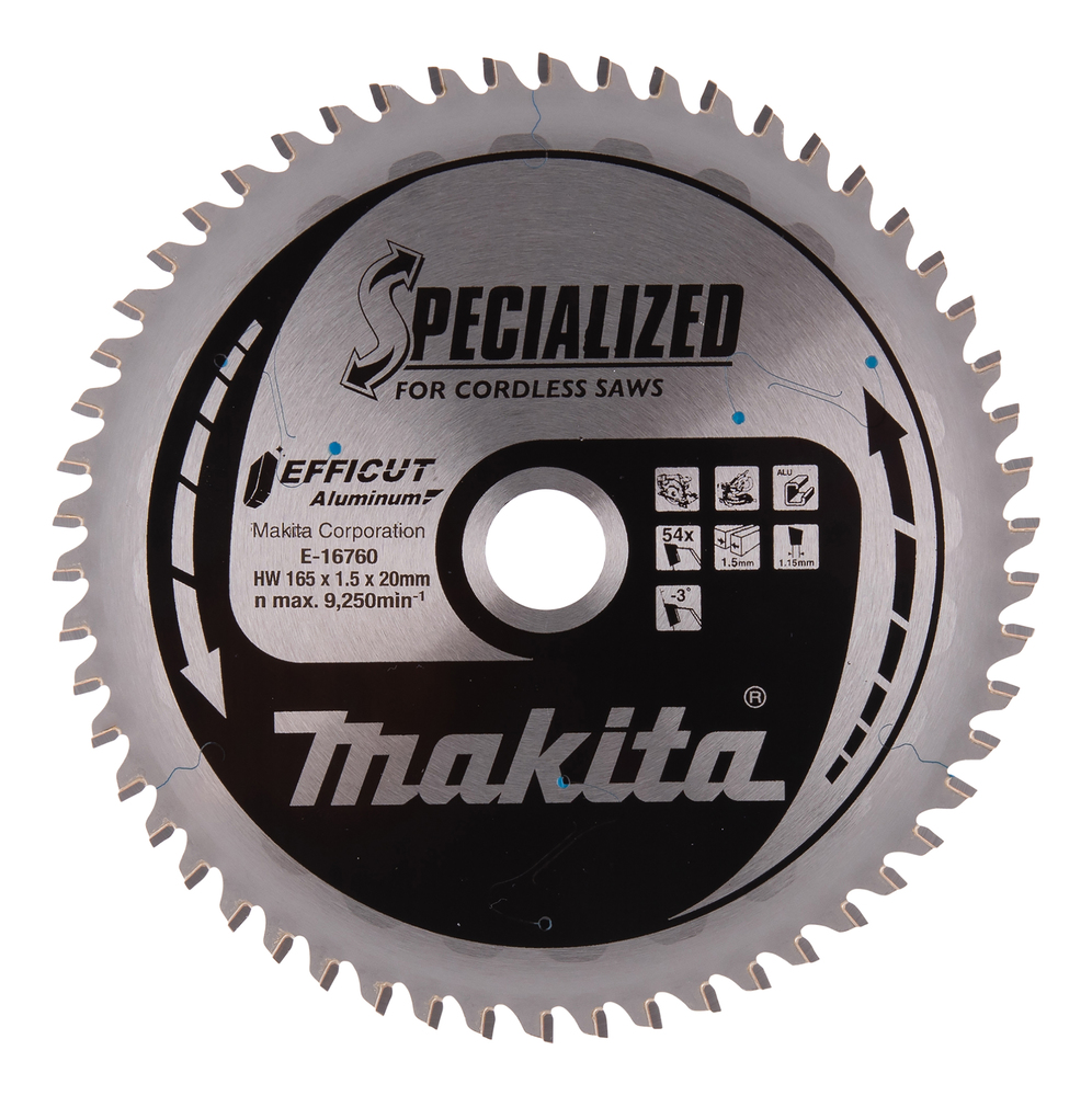 T.C.T hammastega saeketas alumiiniumi lõikamiseks 165 x 1,5x20 mm, 3°, 54T, EFFICUT – Makita
