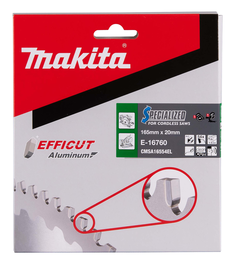 T.C.T hammastega saeketas alumiiniumi lõikamiseks 165 x 1,5x20 mm, 3°, 54T, EFFICUT – Makita