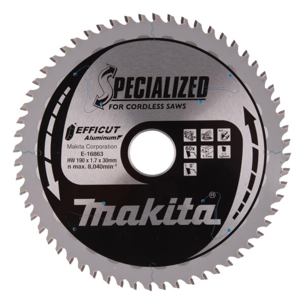 T.C.T hammastega saeketas alumiiniumi lõikamiseks 190 x 1,7x 30 mm, 0° 60T, EFFICUT – Makita