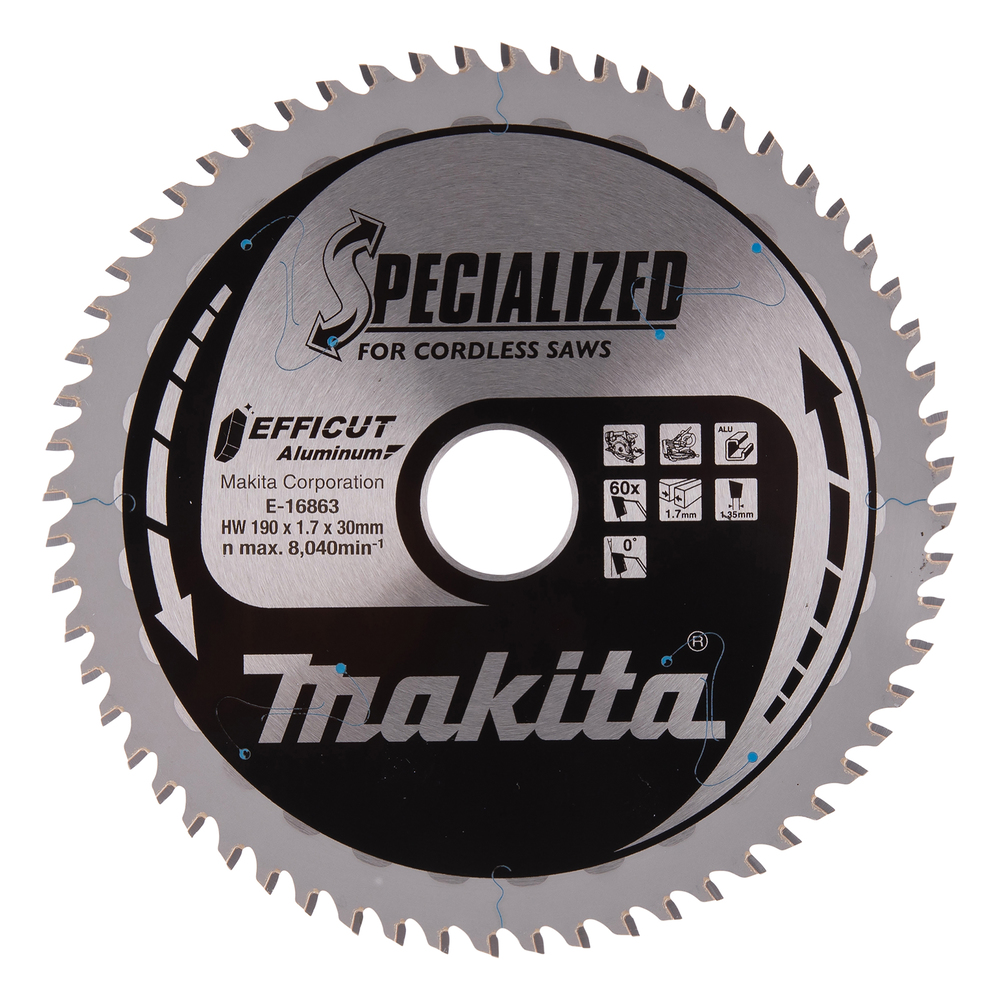 T.C.T hammastega saeketas alumiiniumi lõikamiseks 190 x 1,7x 30 mm, 0° 60T, EFFICUT – Makita