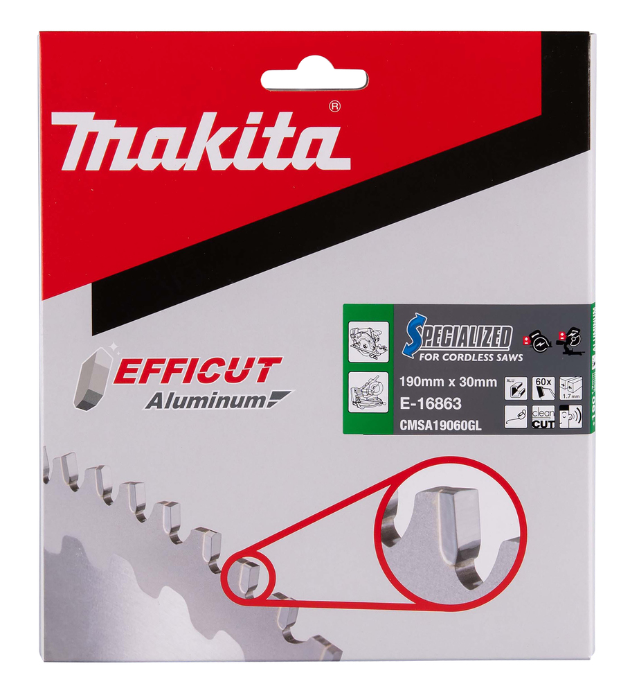 T.C.T hammastega saeketas alumiiniumi lõikamiseks 190 x 1,7x 30 mm, 0° 60T, EFFICUT – Makita