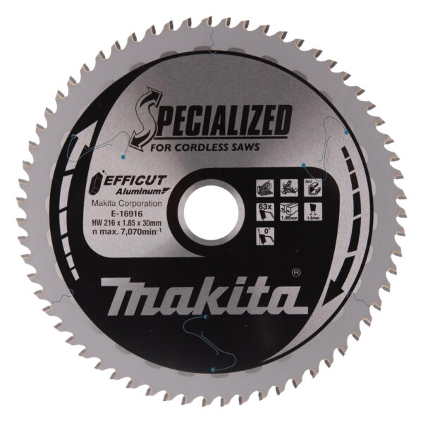 T.C.T hammastega saeketas alumiiniumi lõikamiseks 216 x 1,85x30 mm, 0°, 63T, EFFICUT – Makita