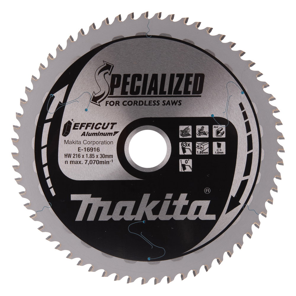 T.C.T hammastega saeketas alumiiniumi lõikamiseks 216 x 1,85x30 mm, 0°, 63T, EFFICUT – Makita