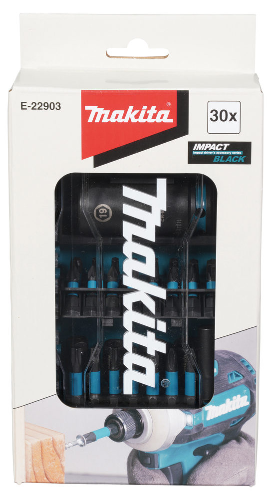 Kruvikeeraja otsaku komplekt Impact Black, läbipaistvas karbis (30 tk) – Makita
