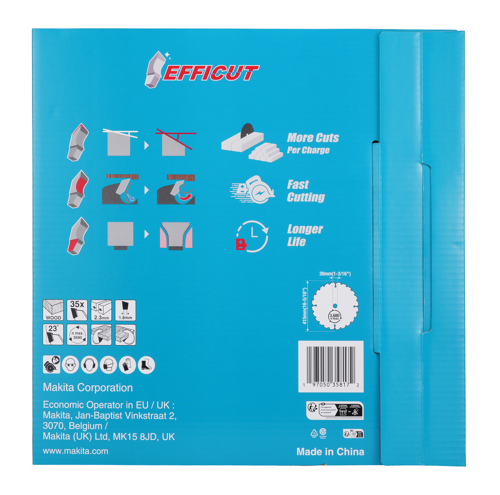 T.C.T hammastega saeketas puidu lõikamiseks 415X2,3x30mm 23° T35 EFFICUT – Makita
