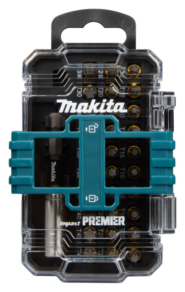 Impact PREMIER Torison otsakute komplekt, 31-osaline T10(x4)/T15(x4)/T20(x6)/T25(x6)/T30(x6)/T40(x4) magnetiga otsakuhoidja – Makita