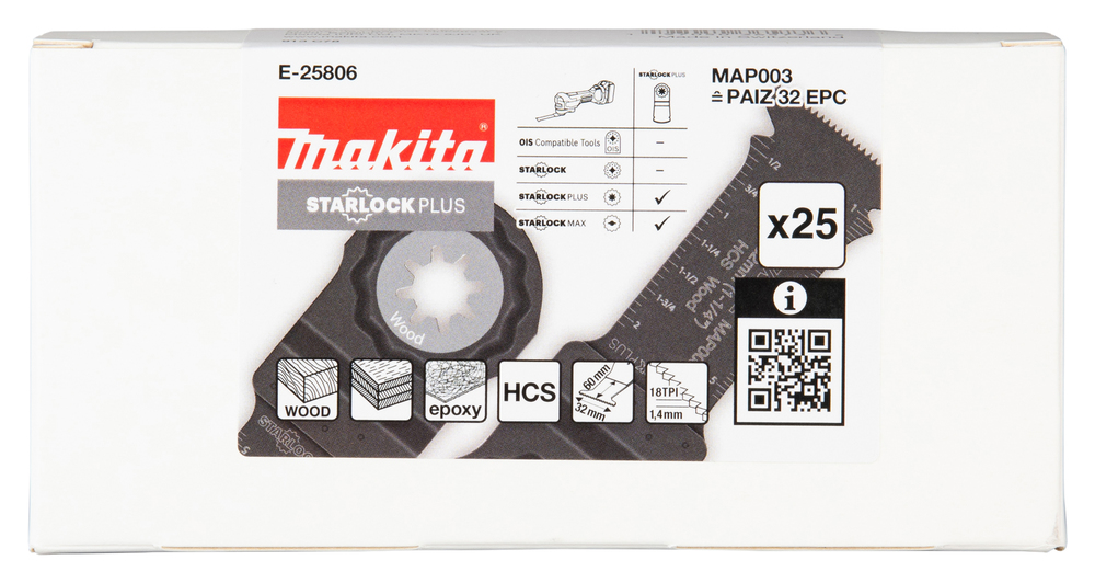 Multitool ristilõikamise saetera 32mm, 18TPI MAP003; HCS, starlock PLUS, puidule, 25tk – Makita
