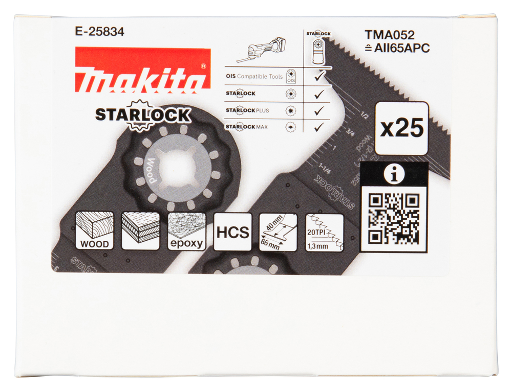 Multitool ristilõikamise saetera 65mm TMA052; HCS, starlock, puidule , 25tk – Makita