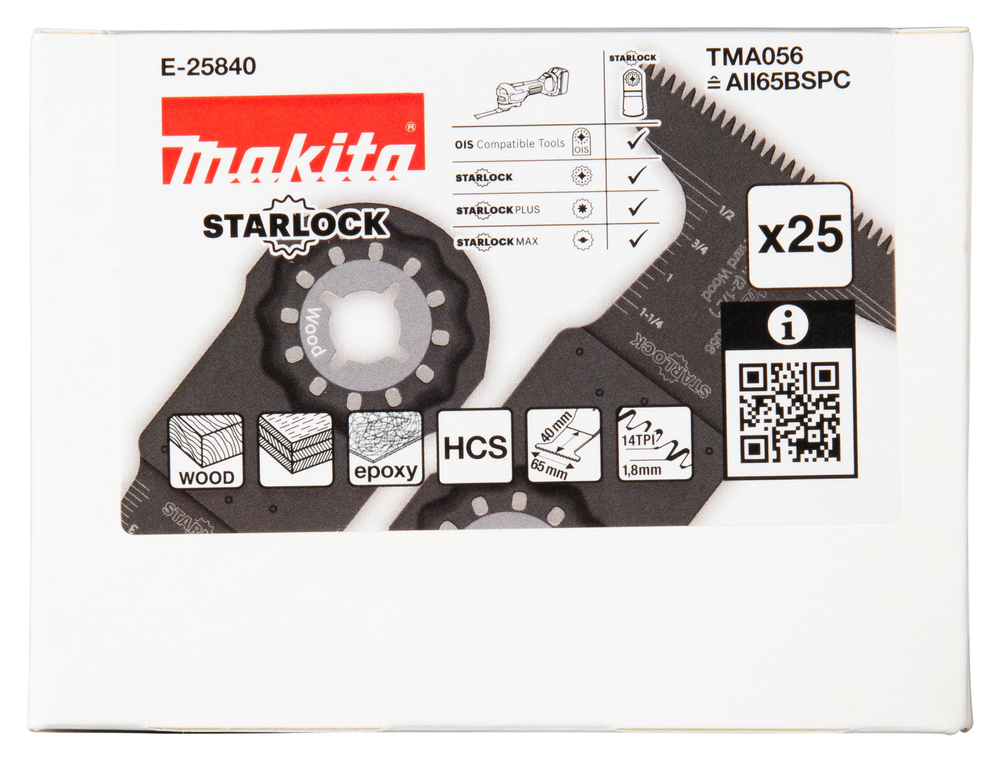 Multitool ristilõikamise saetera 65mm TMA056; HCS, starlock, puidule , 25tk – Makita