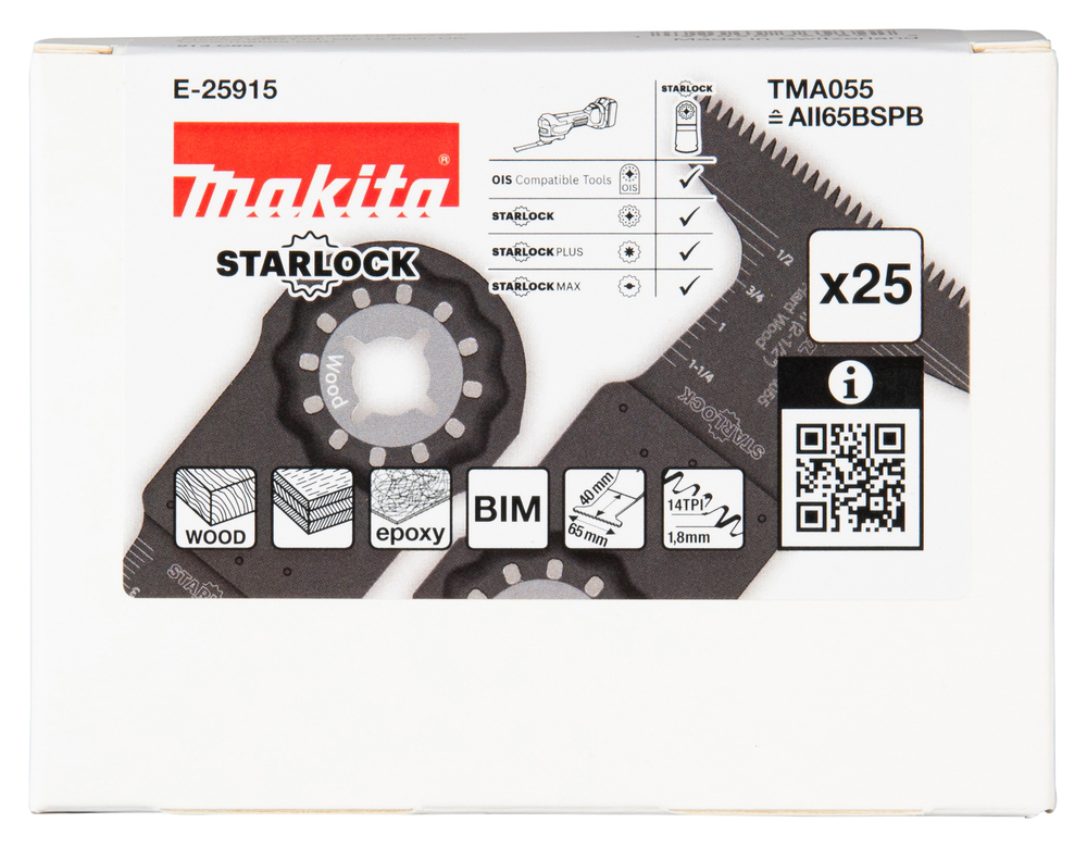 Multitool ristilõikamise saetera 65mm TMA055; BIM, starlock, puidule , 25tk – Makita