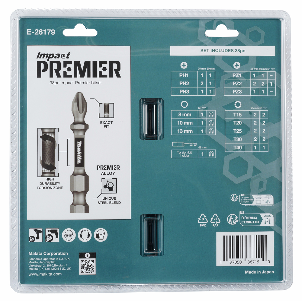 Impact PREMIER Torison otsakute komplekt, 38-osaline – Makita