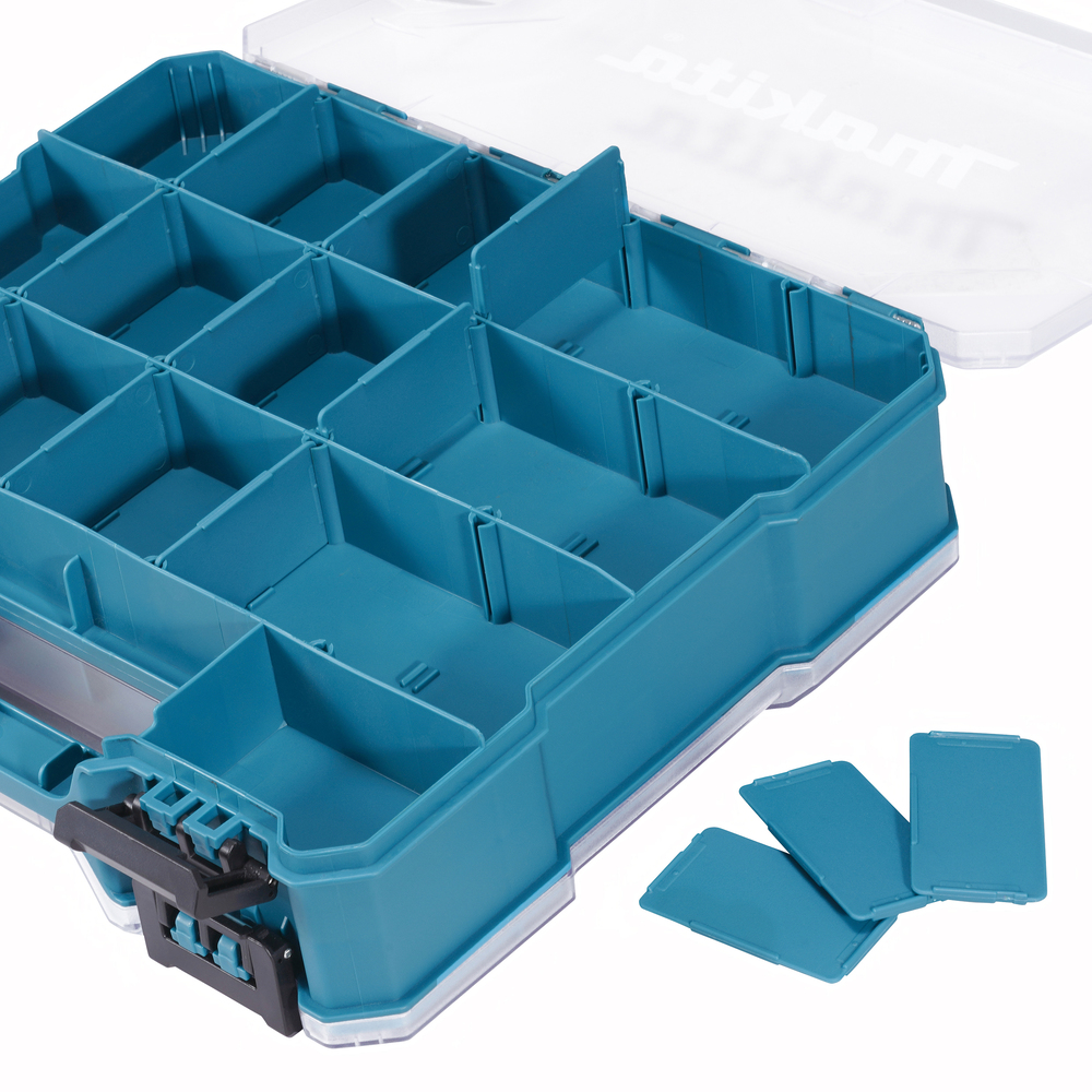 Kahepoolne plastist tarvikute kohver, 24 eemaldatava vaheseinaga – Makita