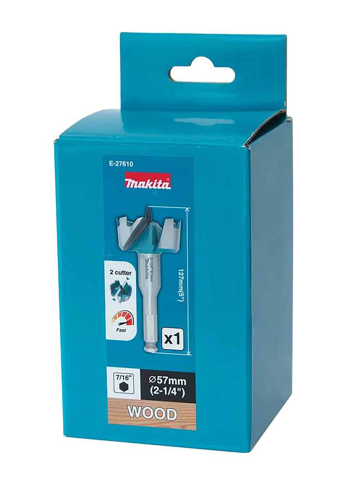 Isepuuriv puidupuur 2 lõikeservaga, 57 mm, 7/16” HEX varrega – Makita
