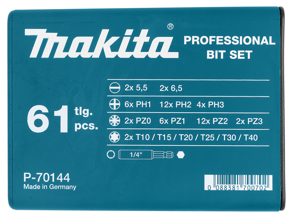 Otsakute kmpl. 60- osal.+ magn. hoidik (5.5; 6.5; PH1; PH2; PH3; PZ0; PZ1; PZ2, PZ3, T10; T15; T20; T25; T30; T40 – Makita