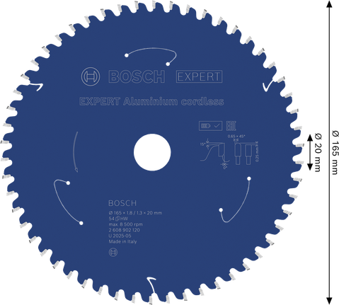 Saeketas alumiiniumile Expert for Aluminium 165x20x1.8/1.3x54T Bosch Professional – Bosch Professional