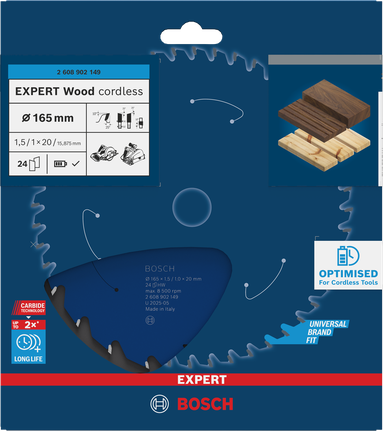 Saeketas puidule akusaagidele Expert for Wood 165x20x1.5/1x24T Bosch Professional – Bosch Professional