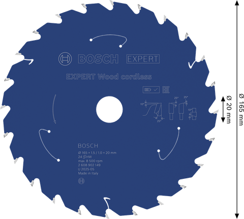 Saeketas puidule akusaagidele Expert for Wood 165x20x1.5/1x24T Bosch Professional – Bosch Professional