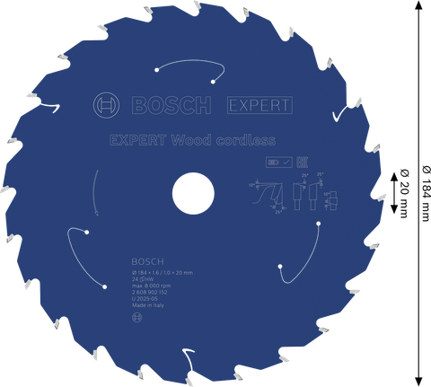 Saeketas puidule Expert for Wood 184x20x1.6/1x24T Bosch Professional – Bosch Professional