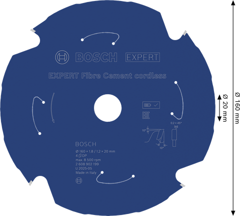 Saeketas kiudtsemendile Expert for Fiber Cement 160x20x1.8/1.2x4T Bosch Professional – Bosch Professional