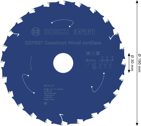 Saeketas ehituspuidule Expert Construct Wood 190x30x1.6/1 24T Bosch Professional – Bosch Professional