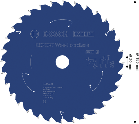 Saeketas puidule akusaagidele Expert for Wood 185x20x1.8/1.2x32T Bosch Professional – Bosch Professional