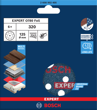 Bosch EXPERT O780 Foil lihvketas, 125 mm, G320, läbimõõt 125 mm, karedus 320 – Bosch EXPERT