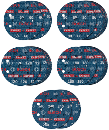 Bosch EXPERT O780 Foil lihvketaste komplekt, 125 mm, G60 (5x); G80 (15x); G120 (15x); G180 (15x); G240 (5x), 55 tk – Bosch EXPERT
